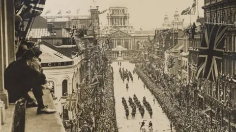 National Museums NI, Ulster Museum Collection Huge crowds greeting King George V in Belfast in 1921