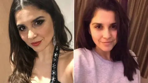 Elle Seline Elle in last year's pageant, left, and make-up free, right