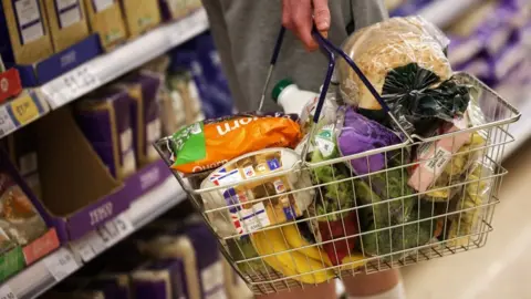 Shutterstock File image of an anonymous man in a London supermarket with a basket of food, including eggs and bread