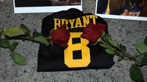 Getty Images Tributes to Kobe Bryant laid by fans in Los Angeles