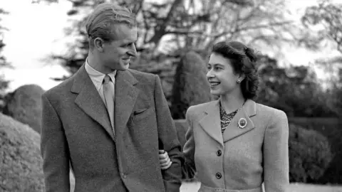 Buckingham Palace The Duke of Edinburgh and Queen Elizabeth II in 1947 on their honeymoon at Broadlands in Hampshire