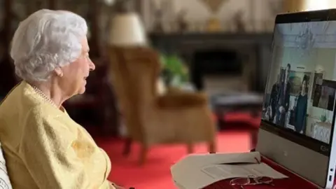 Buckingham Palace The Queen on a video call at Windsor Castle