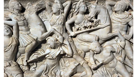 Getty Images The legendary warrior women – depicted here on an ancient frieze battling the Greeks – became well-known through Greek mythology (Credit: Getty Images)